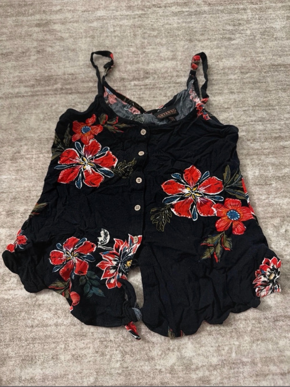Shyanne Black Floral Button-Front Camisole with Red Flower Print